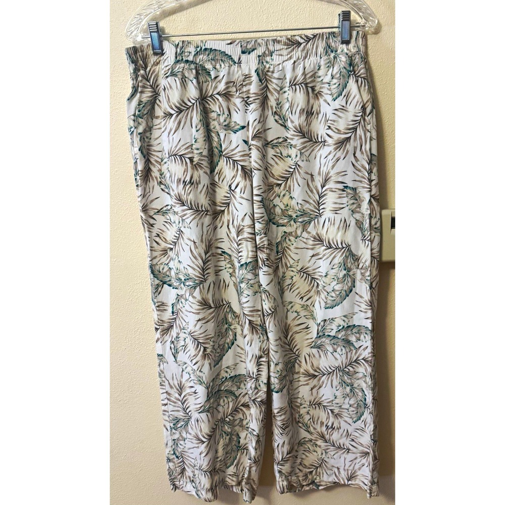 J. Jill Women's Beige Green Floral Cropped Straight Pants Relaxed M Tall